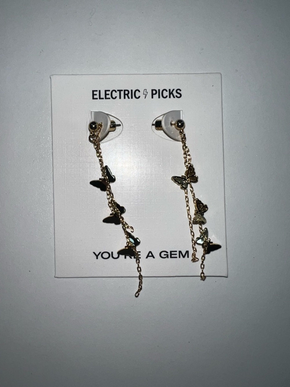 NEW: Electric Picks Gold Butterfly Chain Drop Earrings